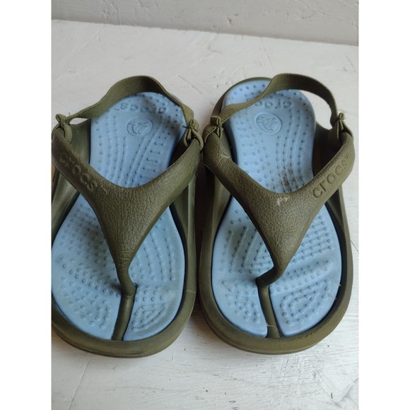 CROCS Athens Flip Flops Sandals Thong Green Blue child 6/7 Slip On Strap - Picture 7 of 7